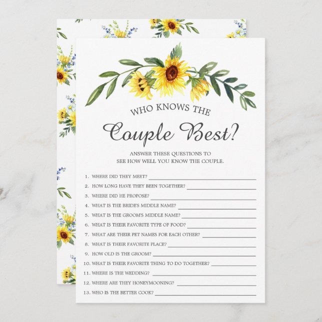 Sunflower Who Knows the Couple Best Game Invitation (Front/Back)