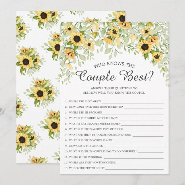 Sunflower Who Knows the Couple Best Game Invitation (Front/Back)