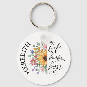 Sunflower Wife Mum Boss Customisable Key Ring