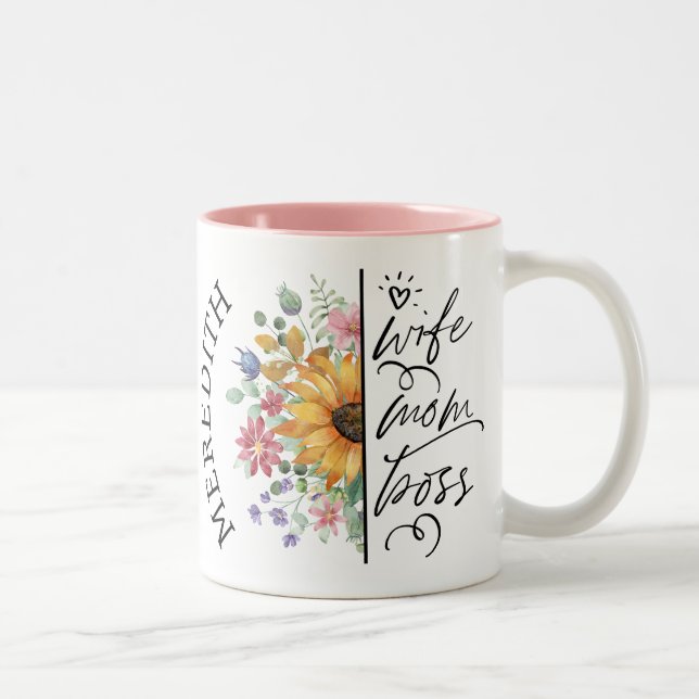 Sunflower Wife Mum Boss Two-Tone Mug (Right)