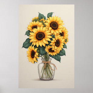 Sunflower Wildflower Botanical Art Poster