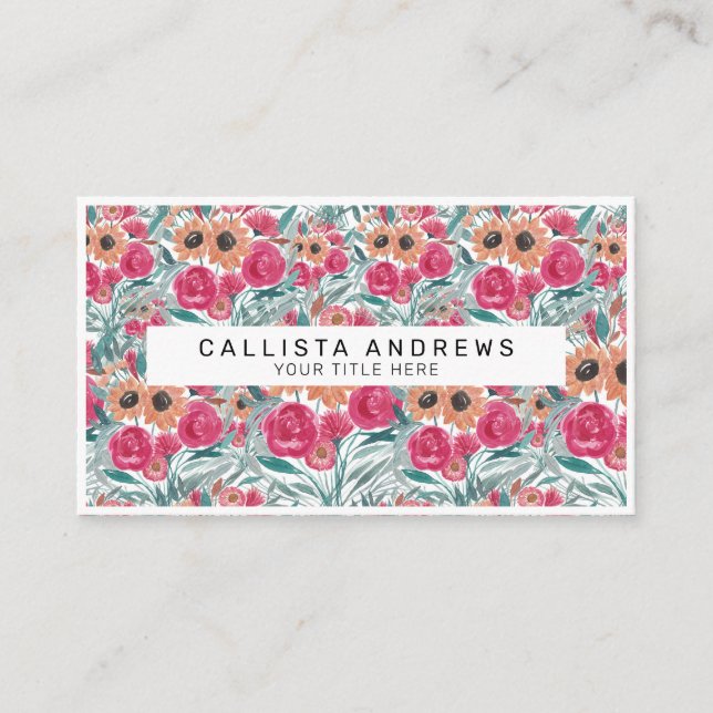 Sunflower Wildflower Watercolor Floral Pattern Business Card (Front)