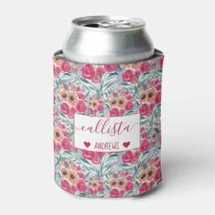 Sunflower Wildflower Watercolor Floral Pattern Can Cooler