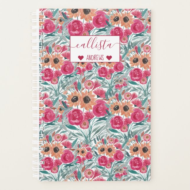 Sunflower Wildflower Watercolor Floral Pattern Planner (Front)
