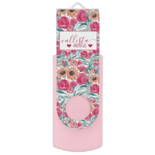 Sunflower Wildflower Watercolor Floral Pattern USB Flash Drive