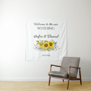 Sunflower wildflower watercolor rustic wedding tapestry