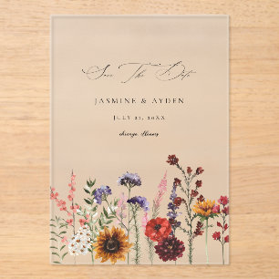 Sunflower & Wildflowers Floral Acrylic Invitations