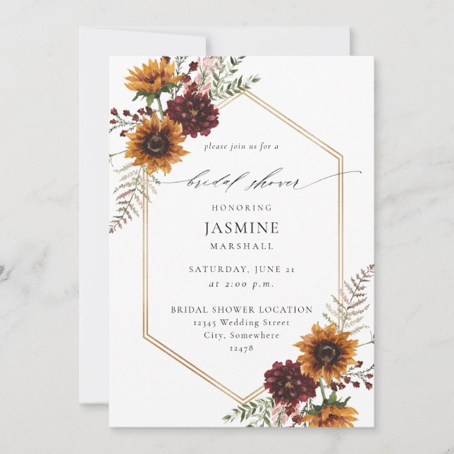 Sunflower & Wildflowers Floral Bridal Shower Invitation (Front)