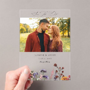 Sunflower & Wildflowers Floral Photo Acrylic Invitations
