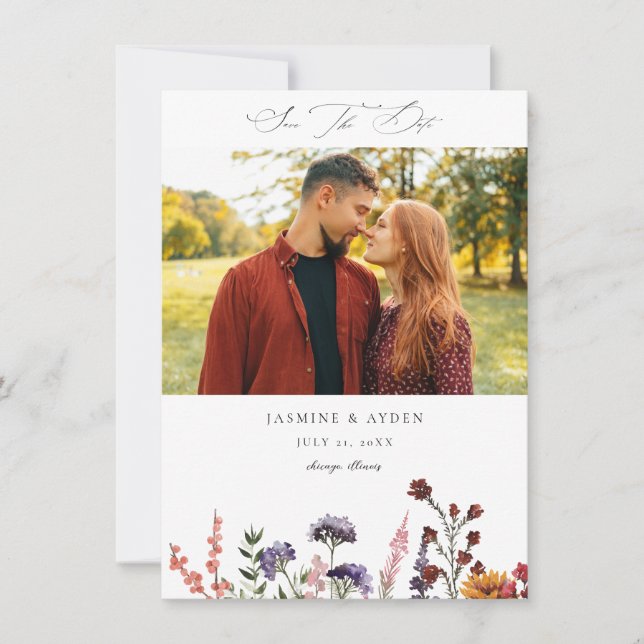 Sunflower & Wildflowers Floral Wedding 2 Save The Date (Front)