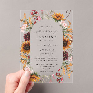 Sunflower & Wildflowers Floral Wedding Acrylic Invitations