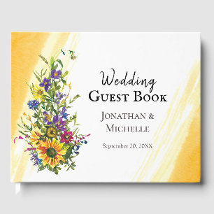 Sunflower Wildflowers Yellow Blue Greenery Wedding Guest Book