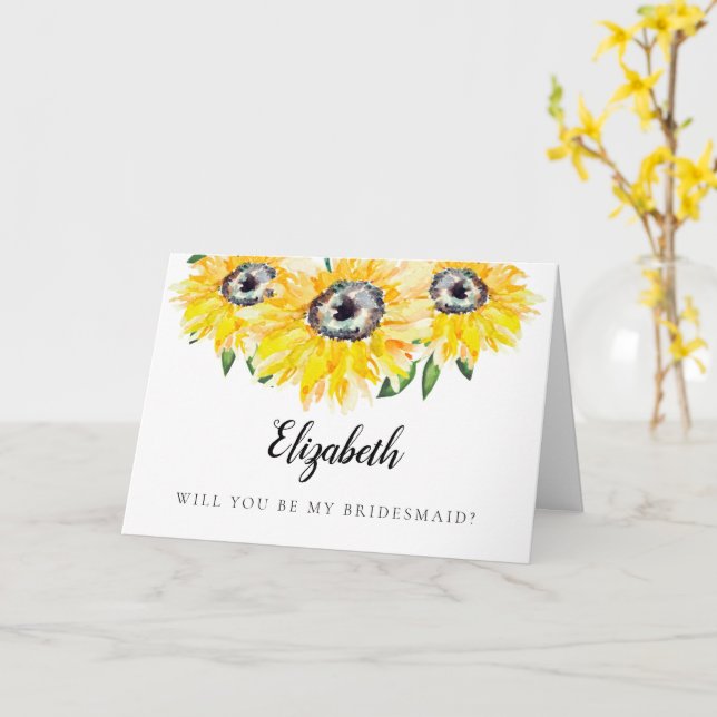 Sunflower Will you be my Bridesmaid Personalised Card (Yellow Flower)