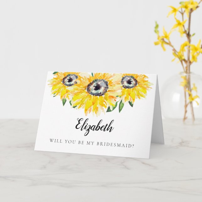 Sunflower Will you be my Bridesmaid Personalized Card (Yellow Flower)