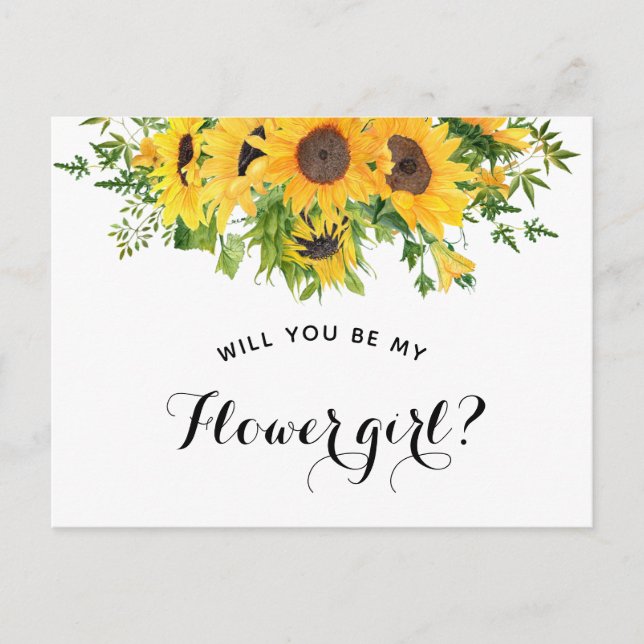 Sunflower Will you Be My Flower Girl Proposal Announcement Postcard (Front)