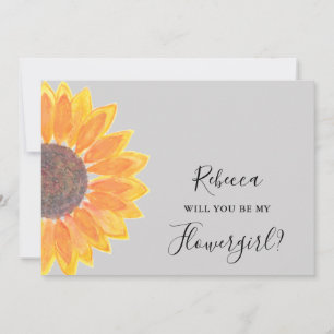 Sunflower Will You Be My Flowergirl Grey Invitation