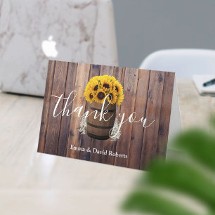 Sunflower Wine Barrel Country Wedding Thank You