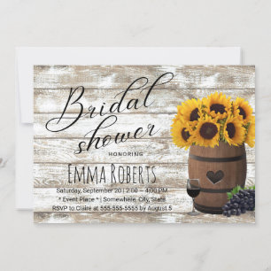 Sunflower Wine Barrel Rustic Barn Bridal Shower Invitation