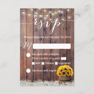 Sunflower Wine Barrel Rustic Wedding RSVP Card