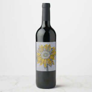 Sunflower, Wine bottle labels, Artwork, Yellow Art Label