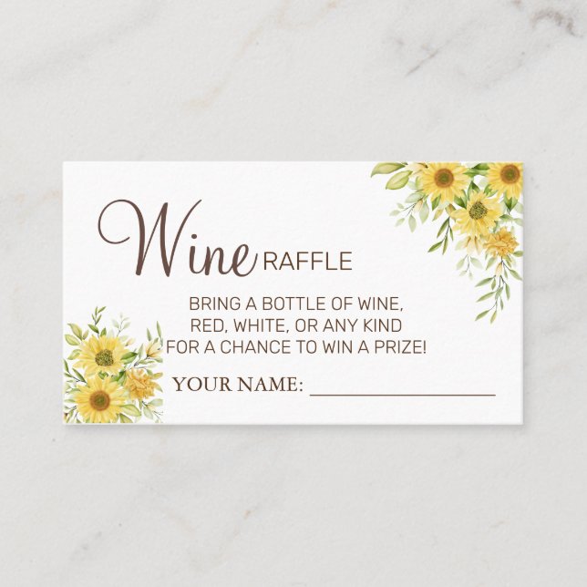 Sunflower Wine raffle ticket Bridal Shower card (Front)