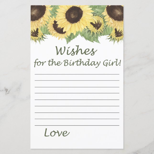 sunflower Wishes for the birthday girl (Front)