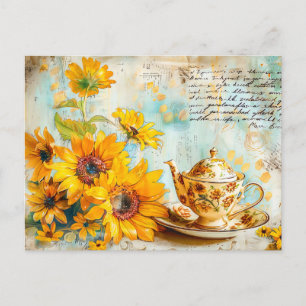 Sunflower with Antique Coffee Pot and Fantasy text Postcard