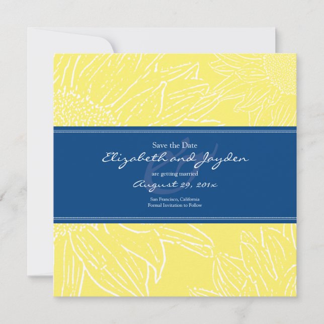 Sunflower with Band Save the Date: Yellow Navy Date (Front)