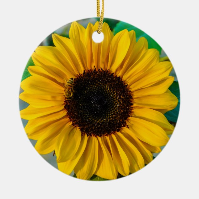 Sunflower with Bee Ceramic Tree Decoration (Front)