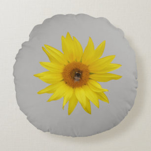 Sunflower with Bee Round Cushion