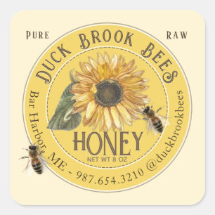 Sunflower with Bees Honey Bear Label 8 & 12 oz 