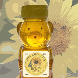 Sunflower with Bees Honey Bear Label 8 & 12 oz
