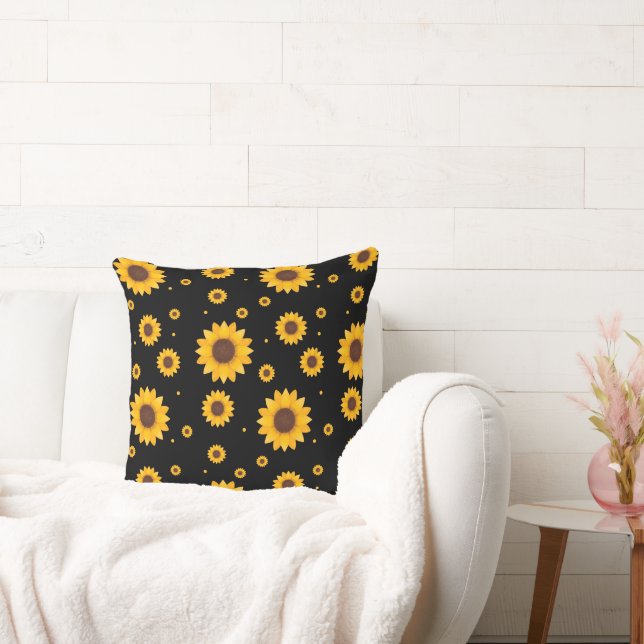Sunflower with Black Background Cushion (Couch)