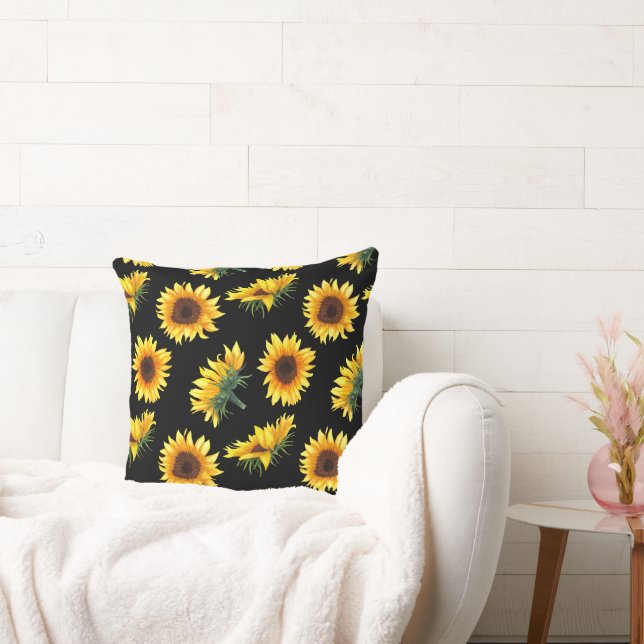 Sunflower with Black Background Cushion (Couch)