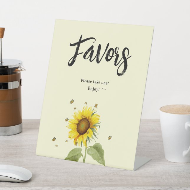Sunflower with Butterflies Baby Shower Favours Pedestal Sign (In SItu)