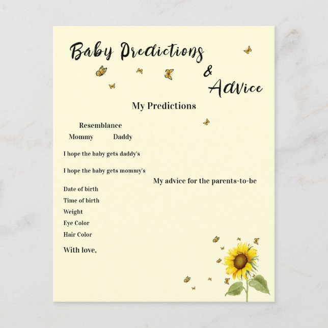 Sunflower with Butterflies Baby Shower Game Flyer (Front)
