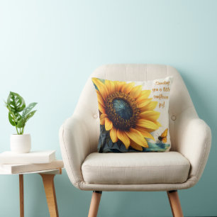 Sunflower with Butterflies with Customizable Text Cushion