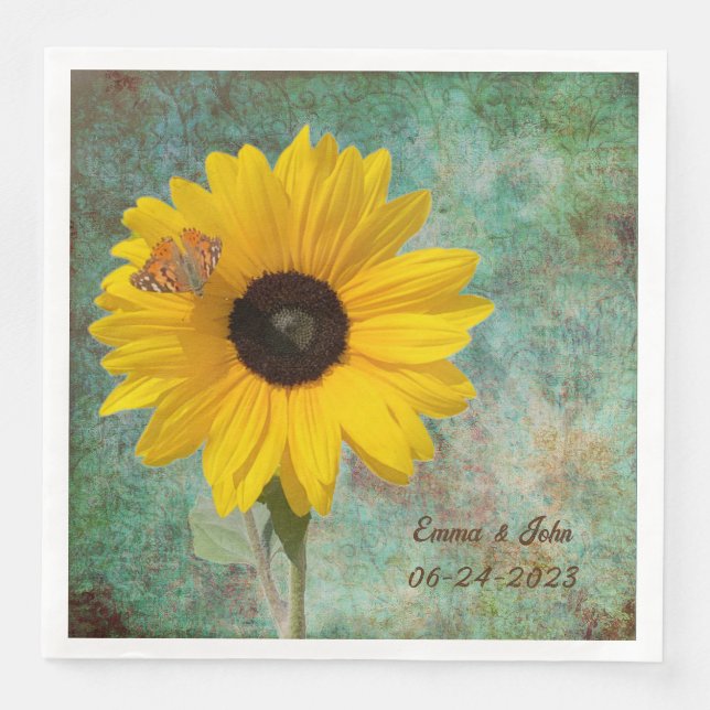 Sunflower with Butterfly Wedding Dinner Napkin (Front)