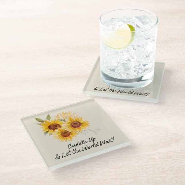 Sunflower With Cuddle Up Quote Coaster (Angled)