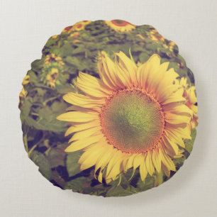 Sunflower with filter effect retro vintage styleag round cushion