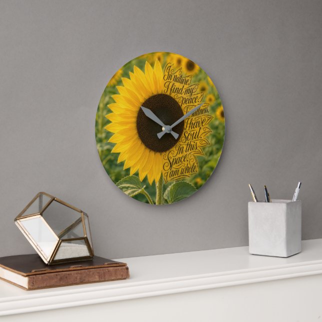Sunflower with Inspiring Quote Large Clock (Office)