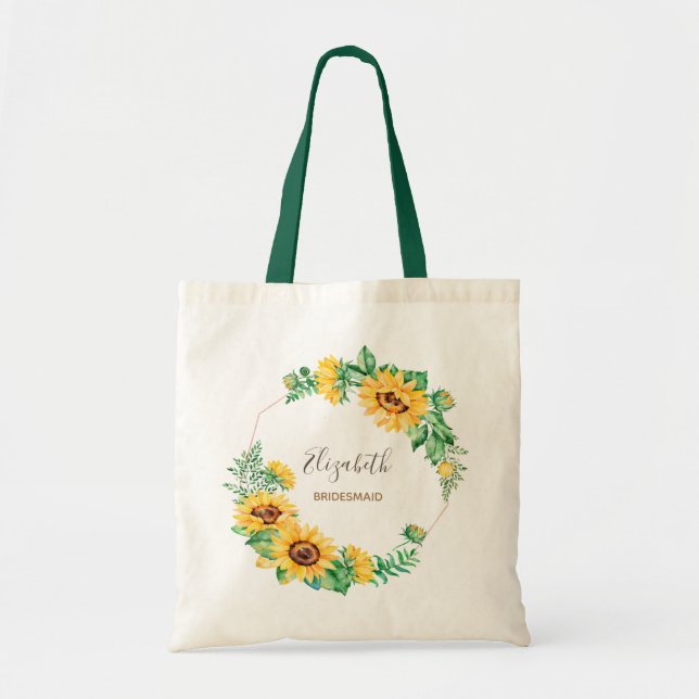 Sunflower with Name Bridal Tote Bag (Front)