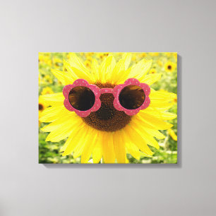 Sunflower with Pink Sunglasses  Canvas Print