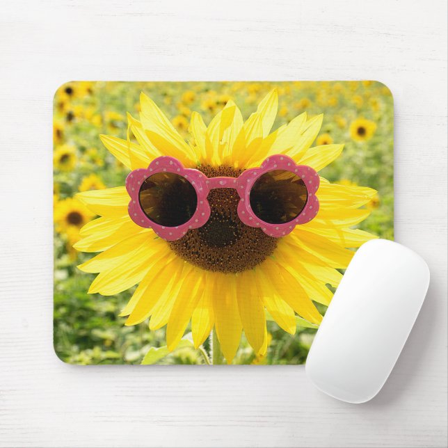 Sunflower with Pink Sunglasses Mouse Mat (With Mouse)