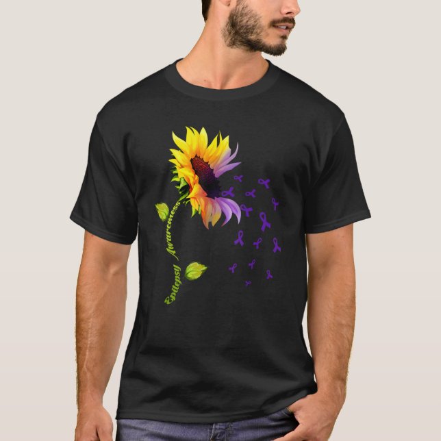 Sunflower With Purple Ribbon Epilepsy Awareness Da T-Shirt (Front)