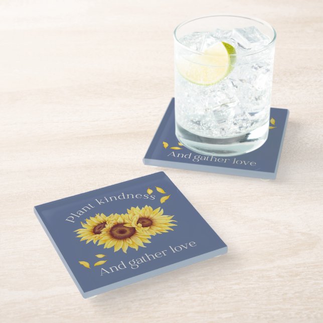 Sunflower With Quote Coaster (Angled)