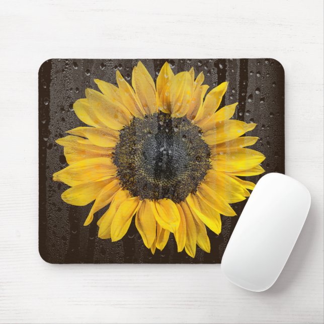 Sunflower with Raindrops on Window Mouse Mat (With Mouse)