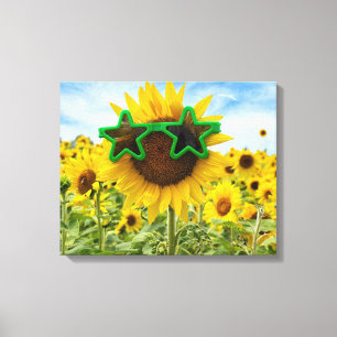 Sunflower With Star Sunglasses Canvas Print