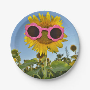 sunflower with sunglasses paper plate