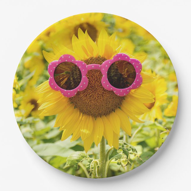Sunflower with Sunglasses  Paper Plate (Front)